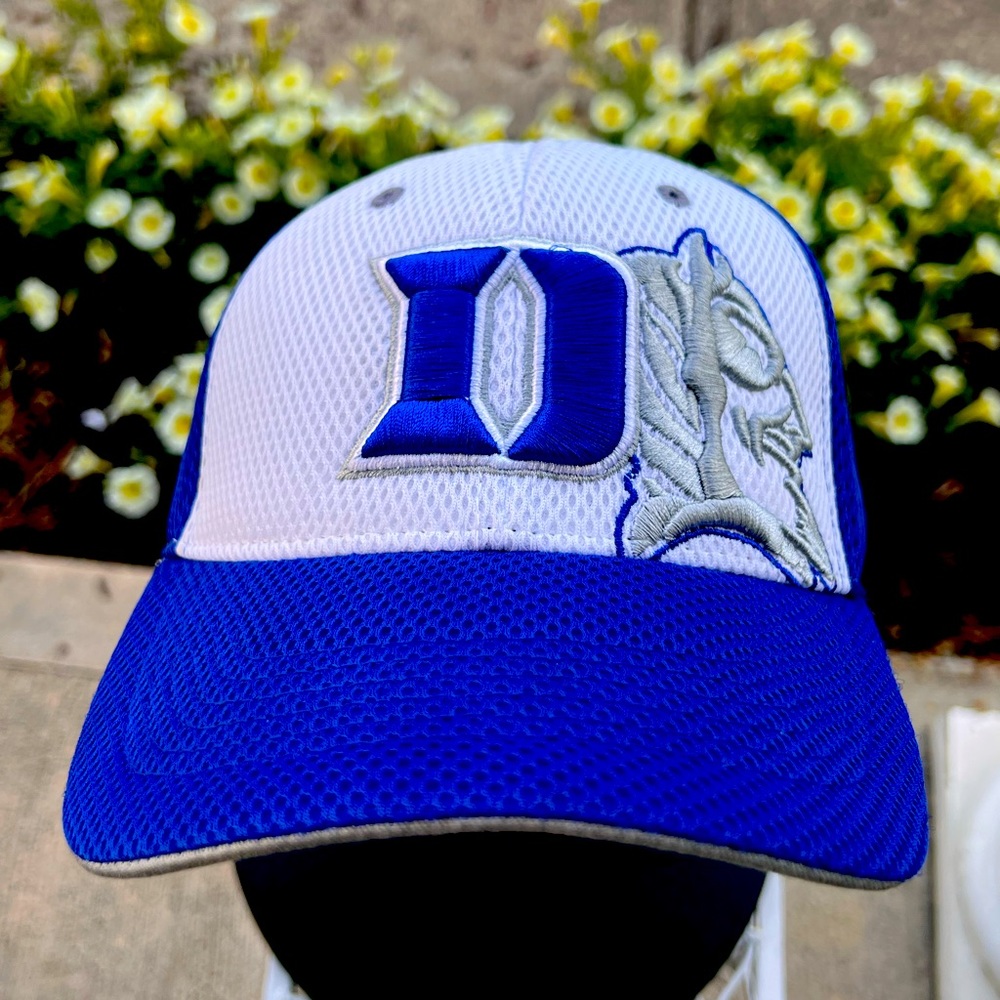 Duke Hat White and Blue onefit fitted embroidered collegiate cap
